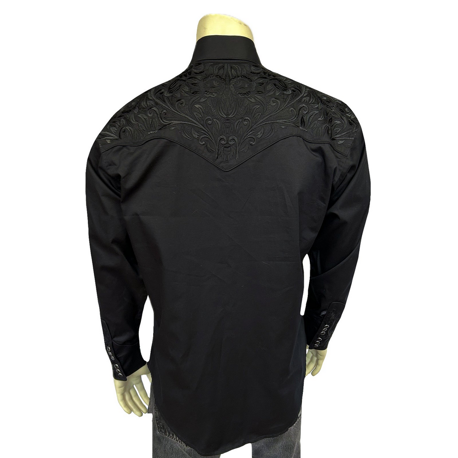 Men’s Vintage Black-on-Black Tooling Embroidered Western Shirt