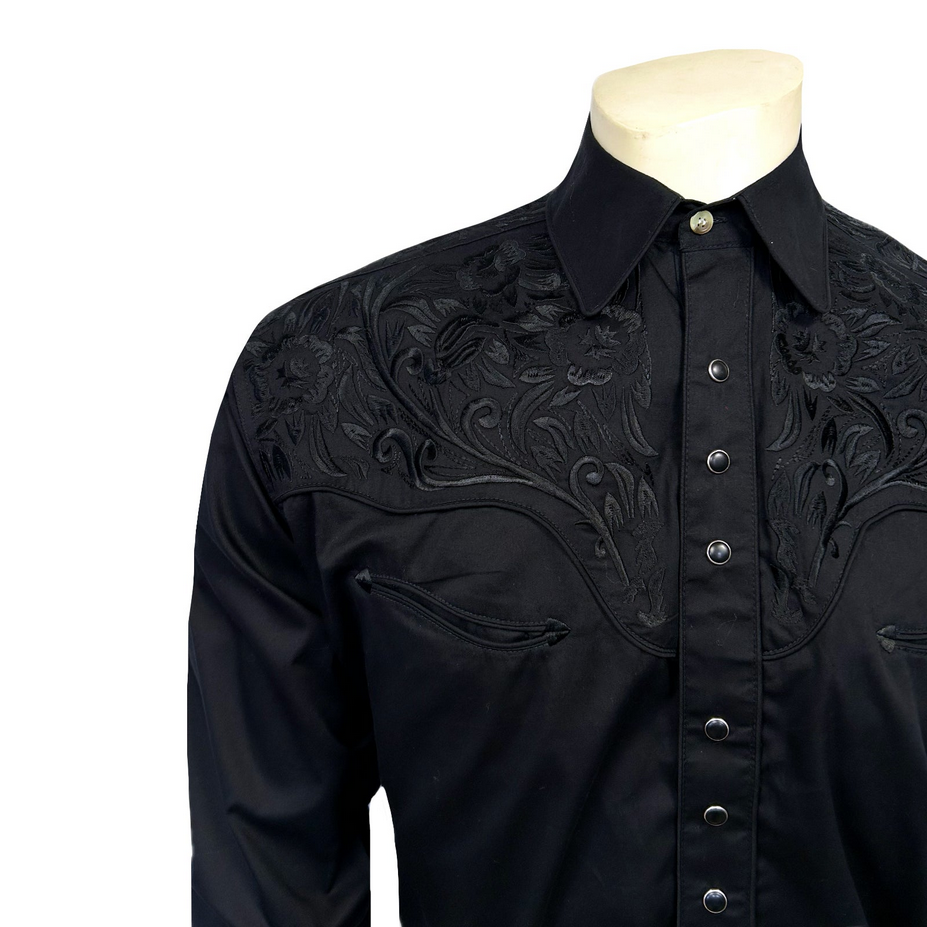 Men’s Vintage Black-on-Black Tooling Embroidered Western Shirt