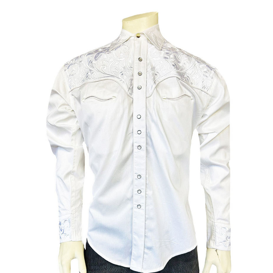 Men’s Vintage White-on-White Tooling Embroidered Western Shirt