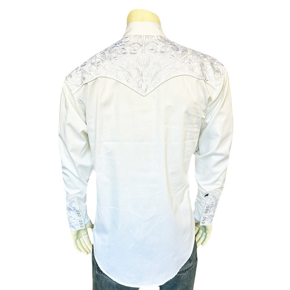 Men’s Vintage White-on-White Tooling Embroidered Western Shirt