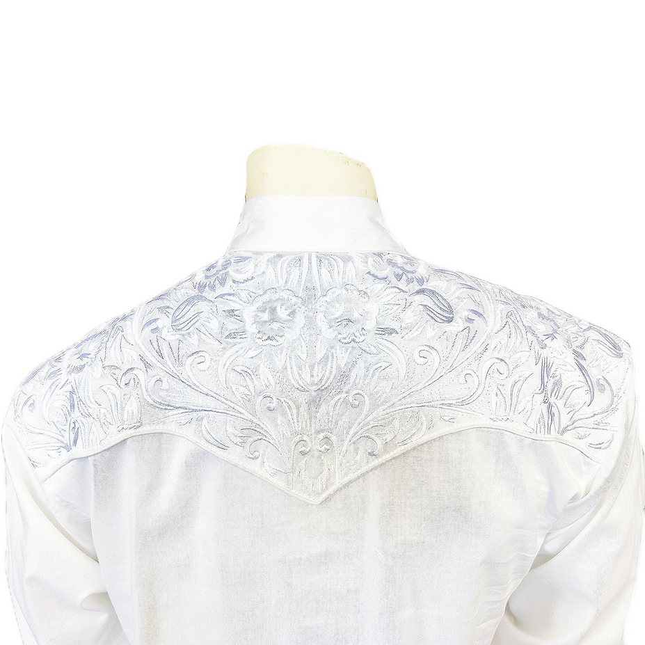 Men’s Vintage White-on-White Tooling Embroidered Western Shirt
