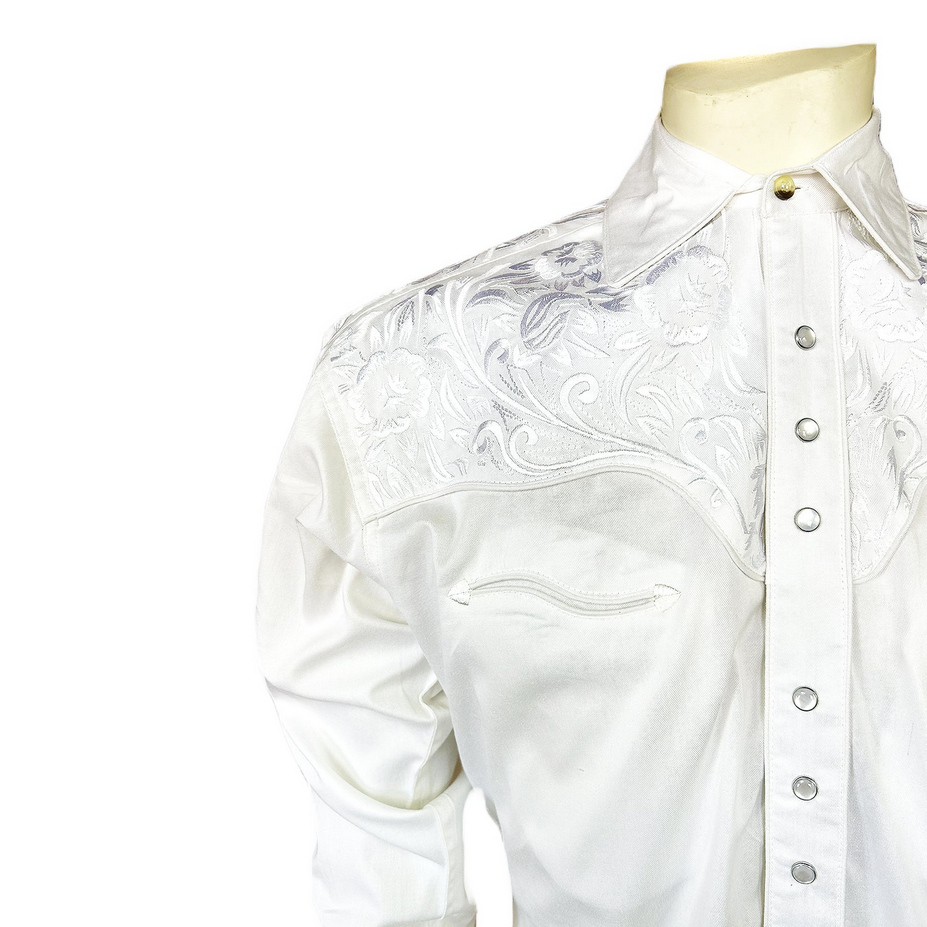 Men’s Vintage White-on-White Tooling Embroidered Western Shirt