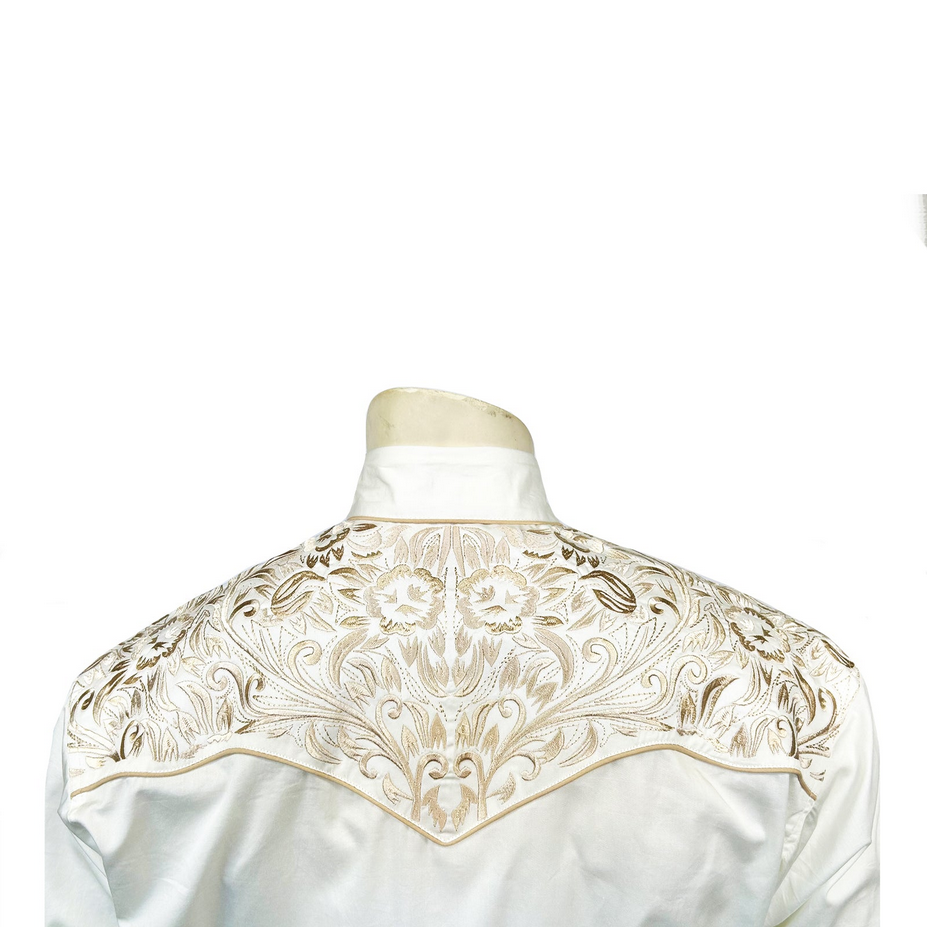 Men's Vintage Ivory-on-Ivory Tooling Embroidered Western Shirt