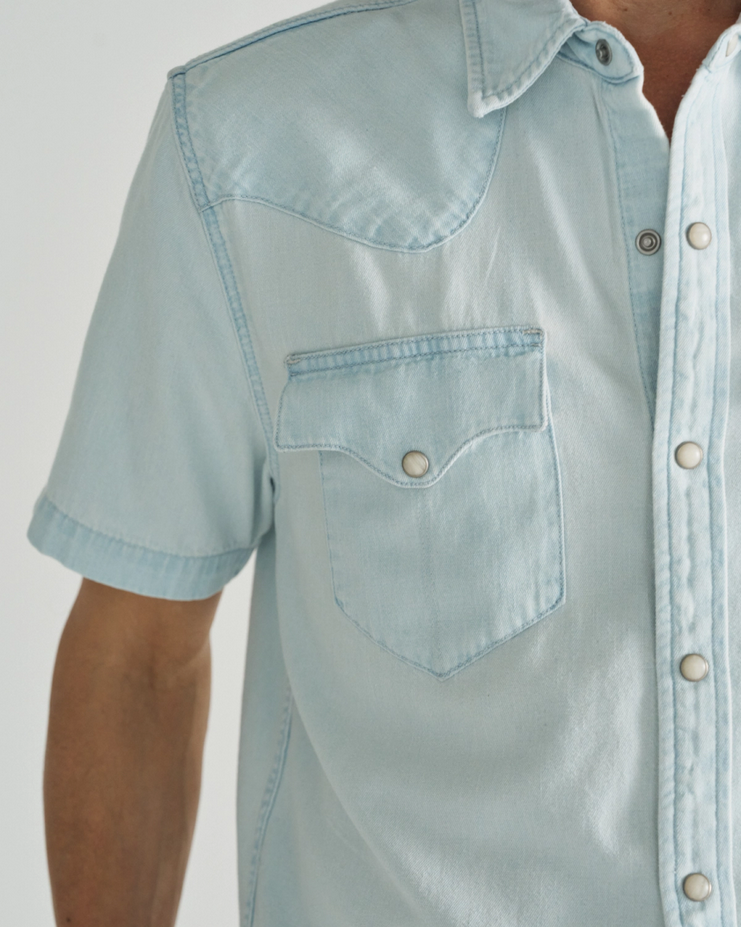 Denim Short Sleeve Pearl Snap