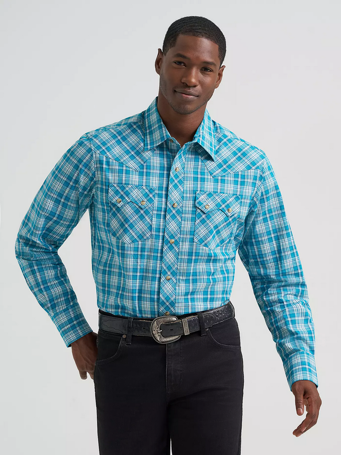 Men's Wrangler Retro® Sawtooth Snap Pocket Western Shirt - Deep Sea
