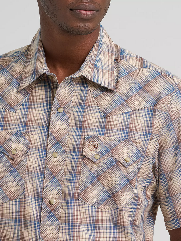 Wrangler Retro Short Sleeve Sawtooth Snap Pocket Western Shirt - Dust Bowl