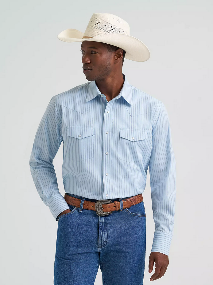 Men's Wrinkle Resist Long Sleeve Western Snap Stripe Shirt