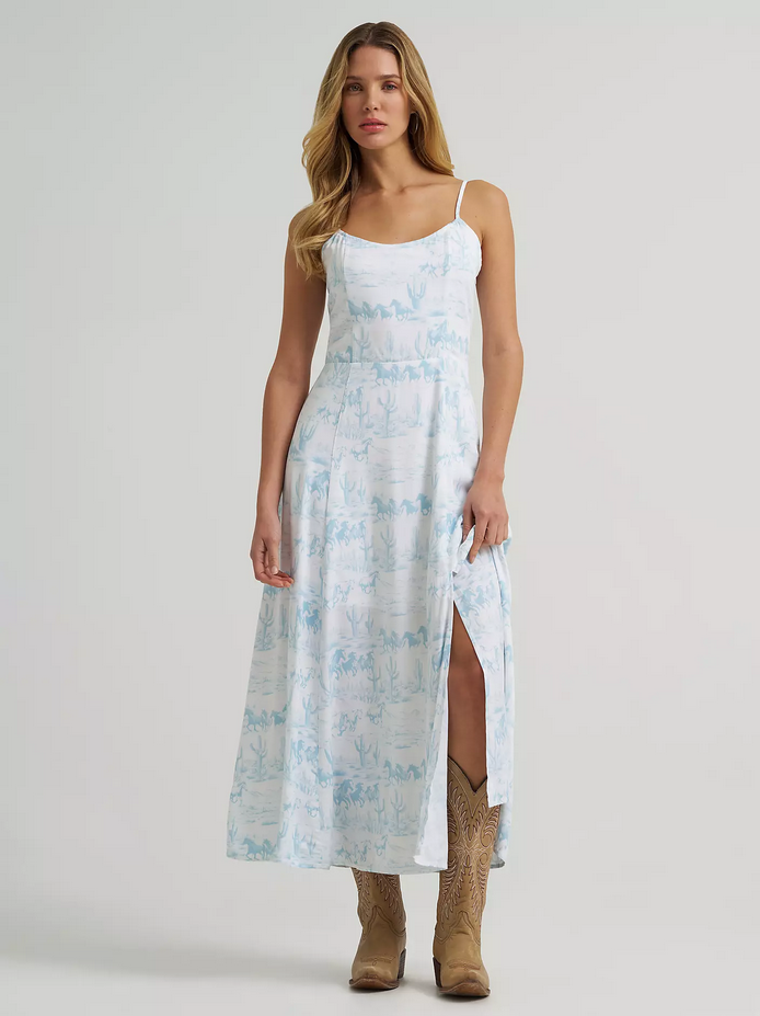 Wrangler Retro Americana Lt Blue Horse Maxi Dress