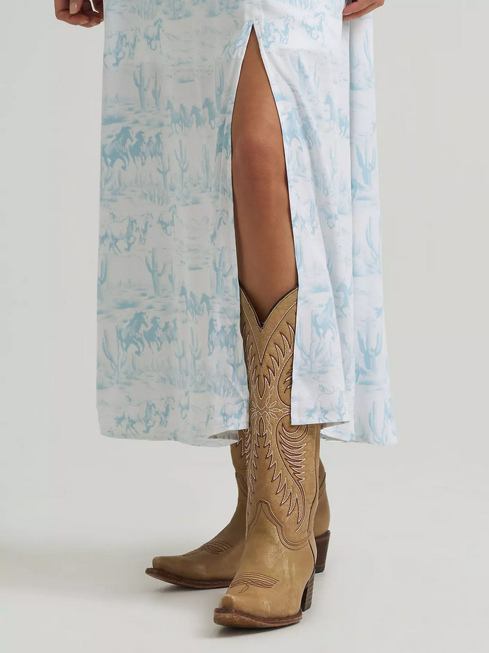 Wrangler Retro Americana Lt Blue Horse Maxi Dress