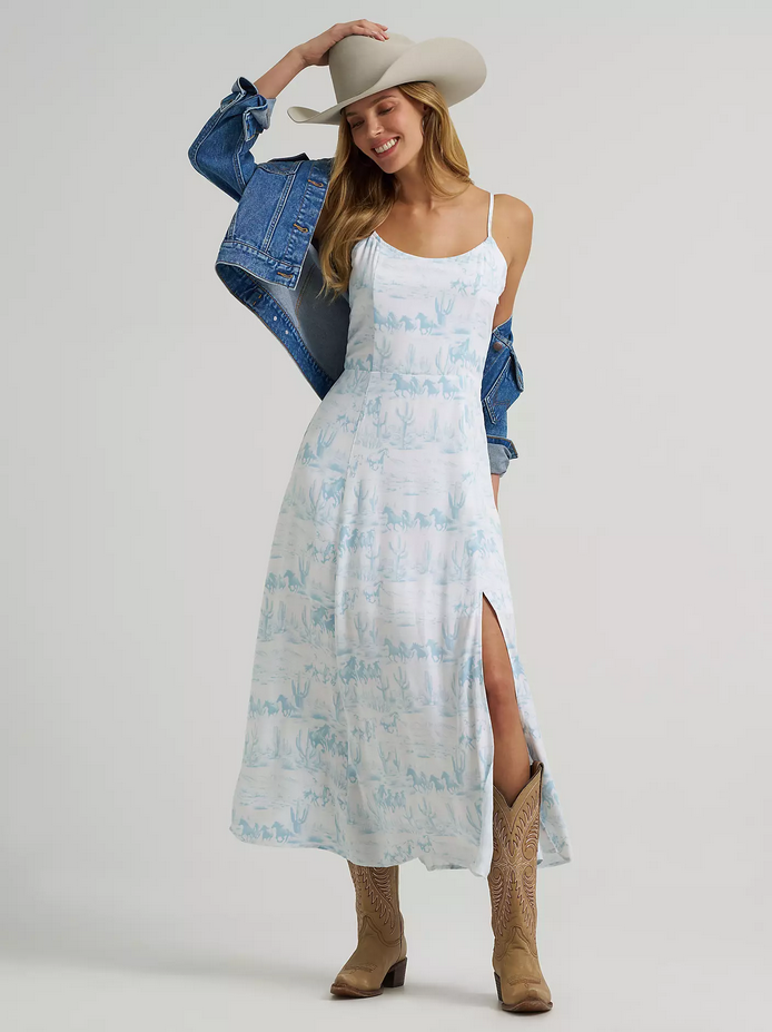 Wrangler Retro Americana Lt Blue Horse Maxi Dress