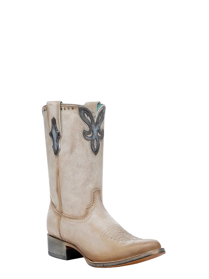 A4760 Turquoise Overlay Embroidered Studded Cowboy Boots