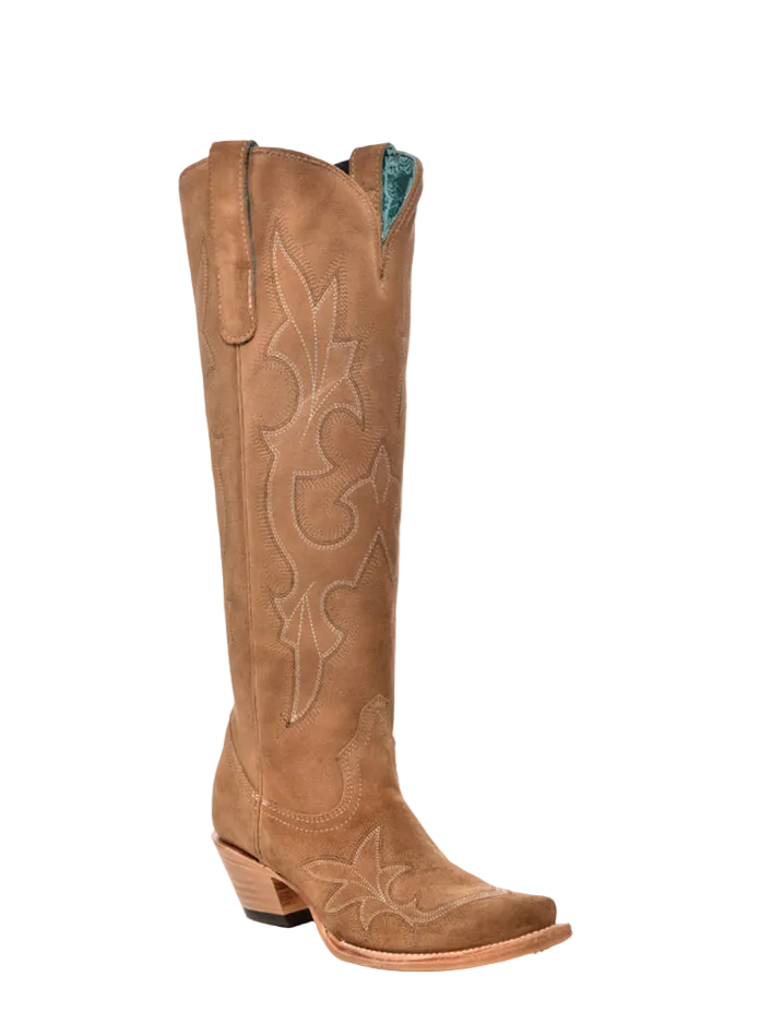 A4438 Sand Suede Embroidered Tall Cowboy Boot