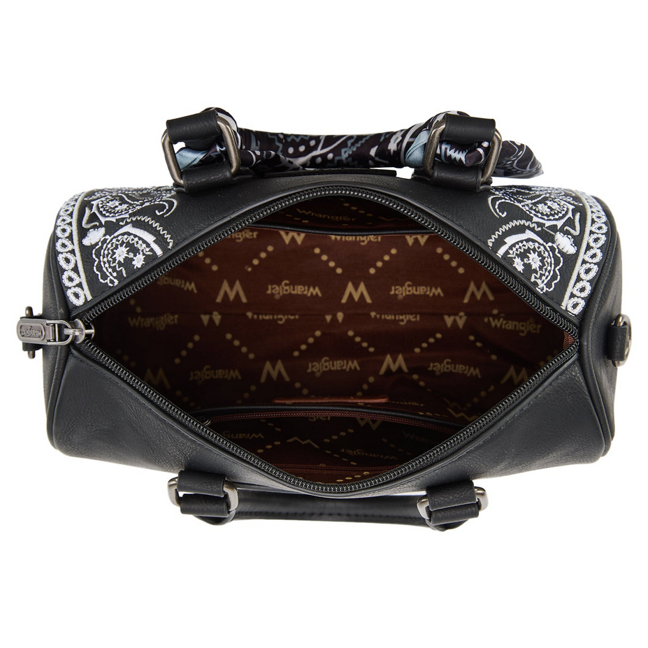 Wrangler Bandana Paisley Print Barrel Crossbody – Black