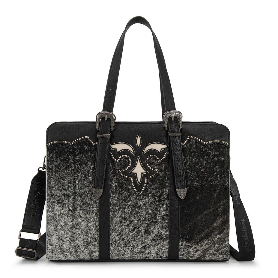 Trinity Ranch Genuine Cowhide Carry-All Large Tote /Crossbody - Black