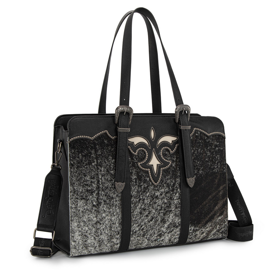 Trinity Ranch Genuine Cowhide Carry-All Large Tote /Crossbody - Black