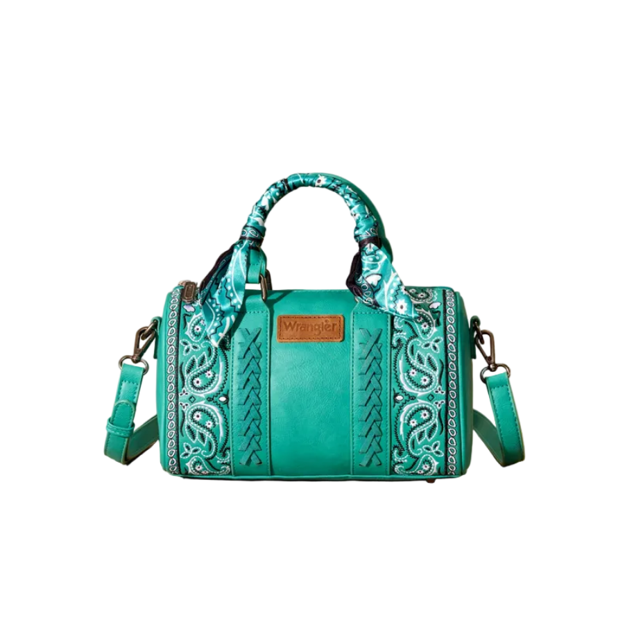 Wrangler Bandana Paisley Print Barrel Crossbody – Turquoise