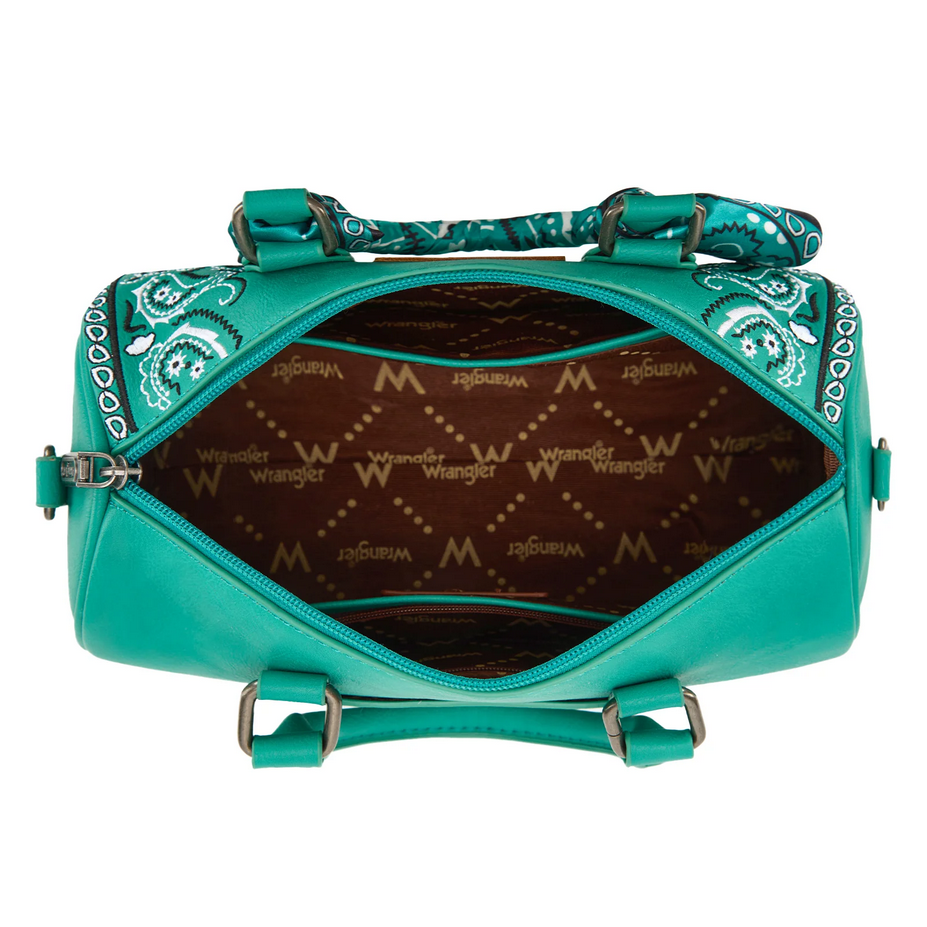Wrangler Bandana Paisley Print Barrel Crossbody – Turquoise