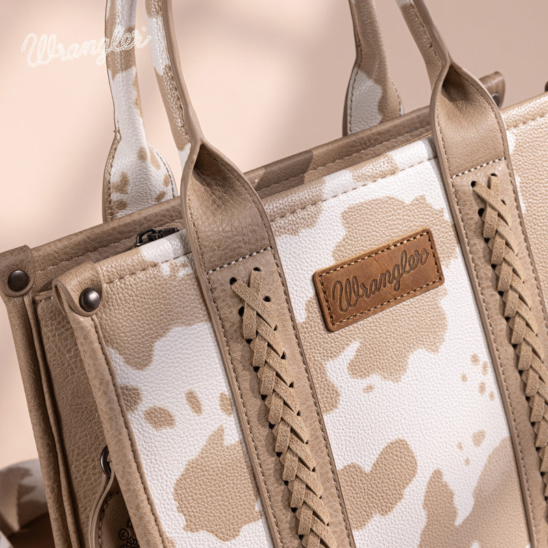 Wrangler Cow Print Concealed Carry Tote -  Khaki