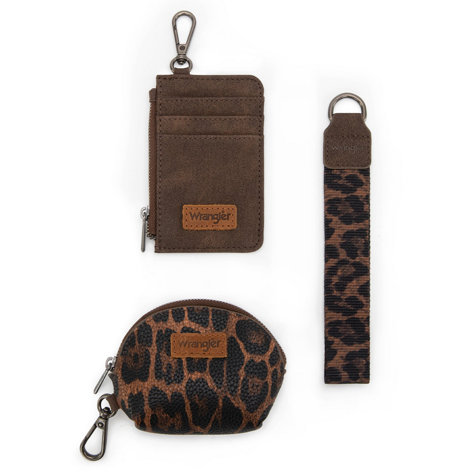 Wrangler Leopard Print Dual Pouch Wristlet - Coffee