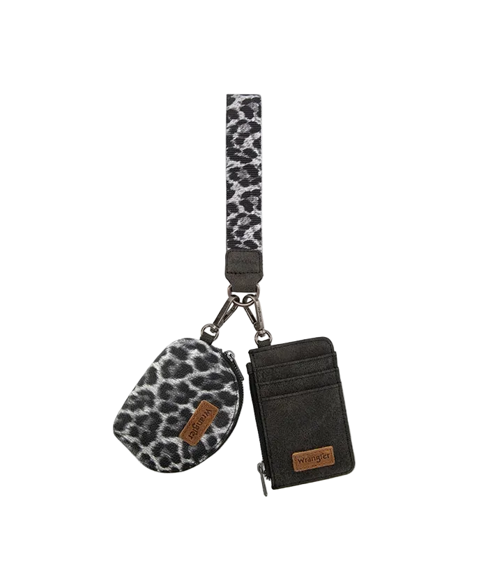 Wrangler Leopard Print Dual Pouch Wristlet - Black