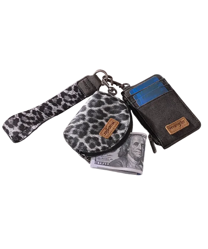 Wrangler Leopard Print Dual Pouch Wristlet - Black