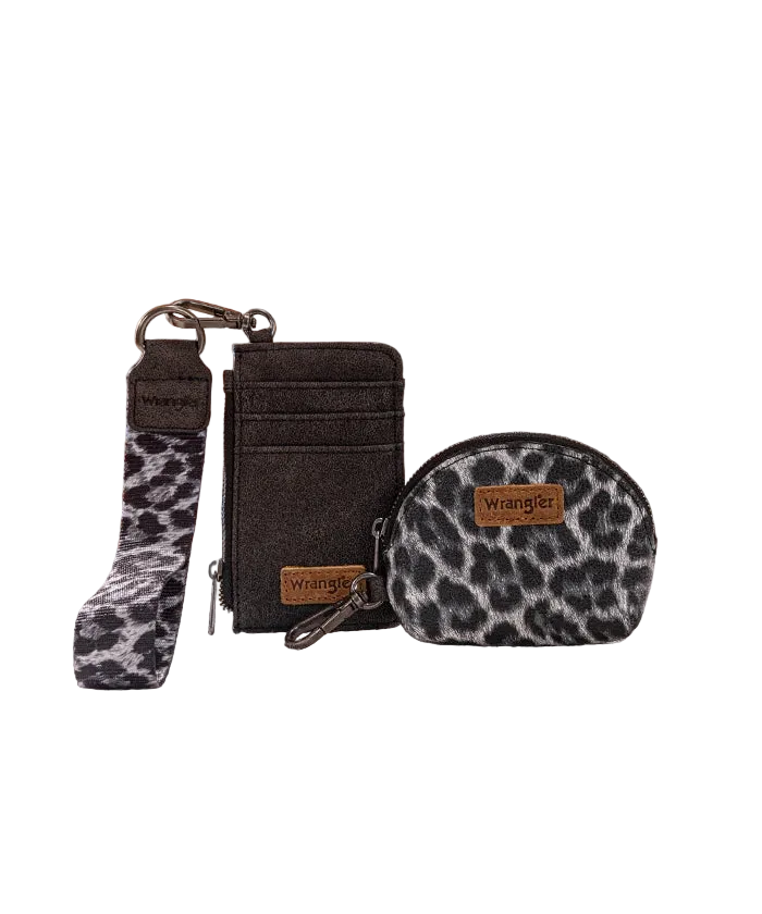 Wrangler Leopard Print Dual Pouch Wristlet - Black