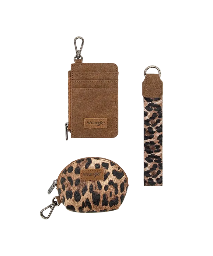 Wrangler Leopard Print Dual Pouch Wristlet - Brown
