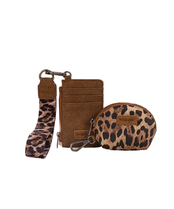 Wrangler Leopard Print Dual Pouch Wristlet - Brown