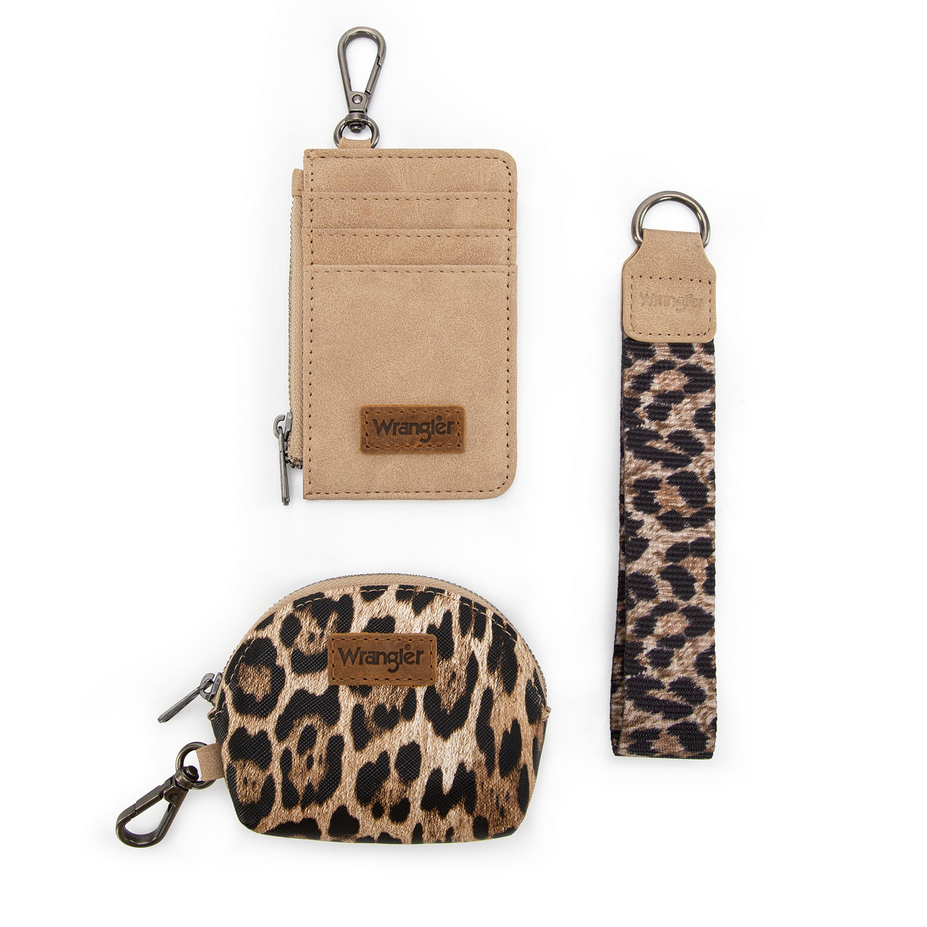 Wrangler Leopard Print Dual Pouch Wristlet - Tan