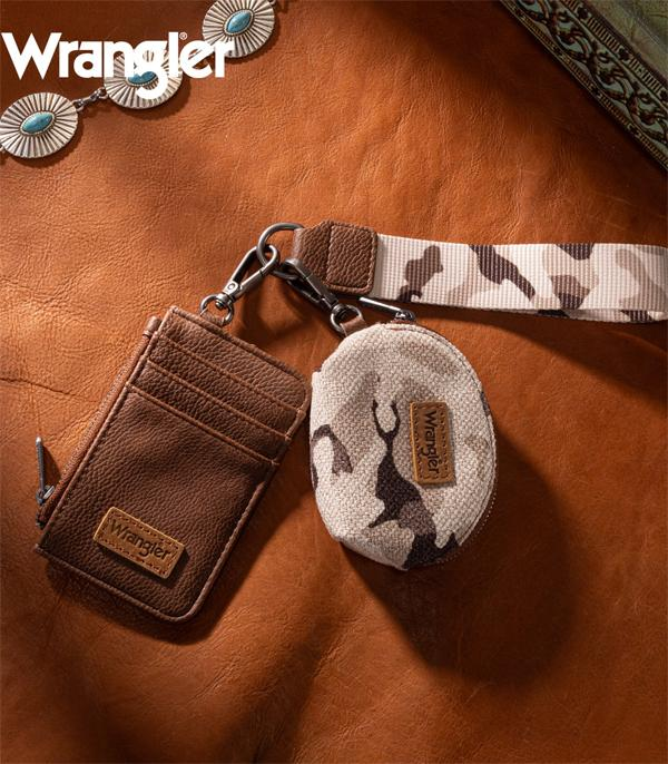 Wrangler Camo Print Dual Pouch Wristlet - Brown
