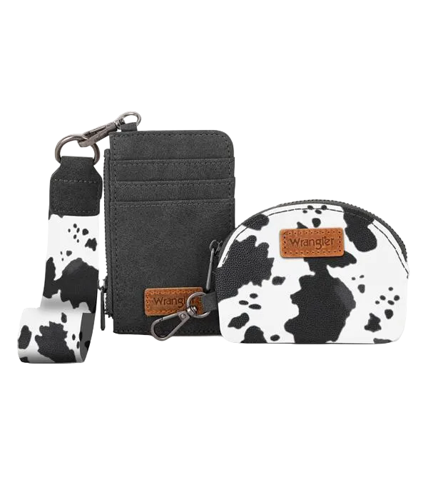 Wrangler Cow Print Dual Pouch Wristlet - Black