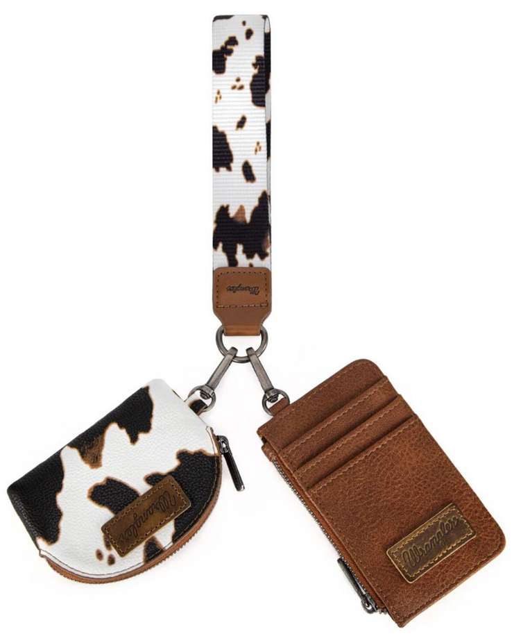 Wrangler Cow Print Dual Pouch Wristlet - Brown