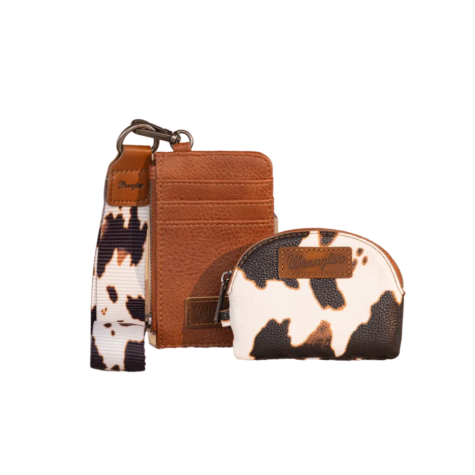 Wrangler Cow Print Dual Pouch Wristlet - Brown