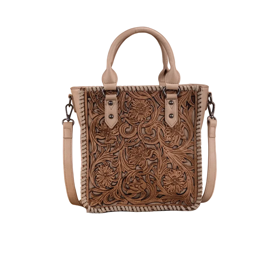 Trinity Ranch Floral Tooled Tote/Crossbody - Tan