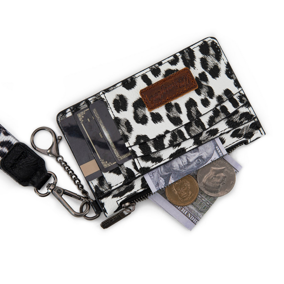 Wrangler Leopard Print Key Chain Wristlet Card Wallet - Leopard Black