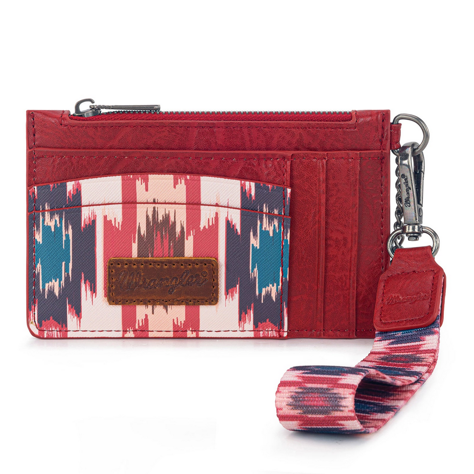 Wrangler Aztec Key Chain Wristlet Card Wallet - Burgundy