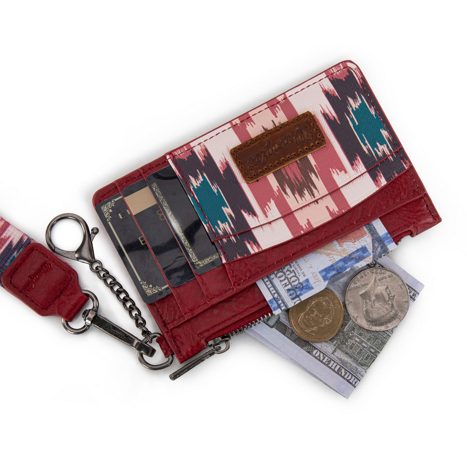 Wrangler Aztec Key Chain Wristlet Card Wallet - Burgundy
