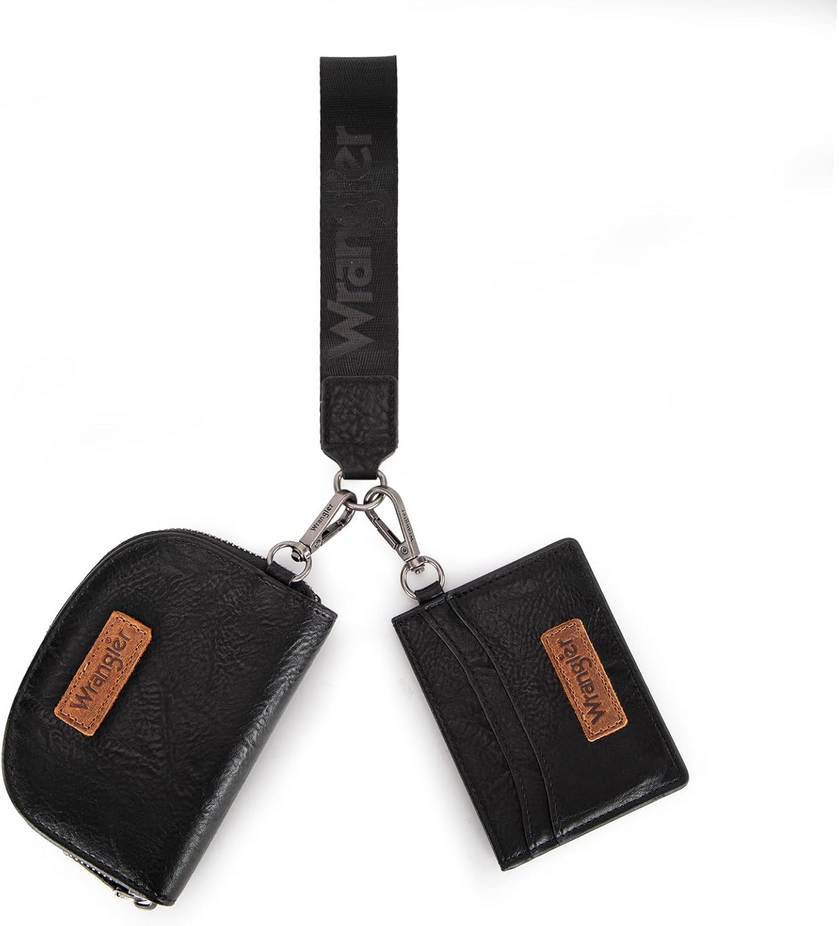 Wrangler Dual Pouch Wristlet Credit Card Holder Wallet- Black