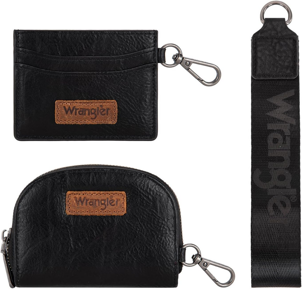 Wrangler Dual Pouch Wristlet Credit Card Holder Wallet- Black