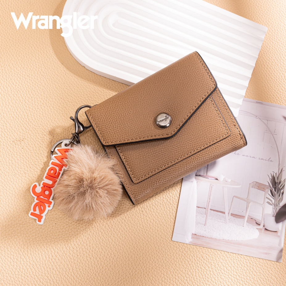 Wrangler Tri-Fold Wallet with Keyring Pom Pom – Dark Khaki