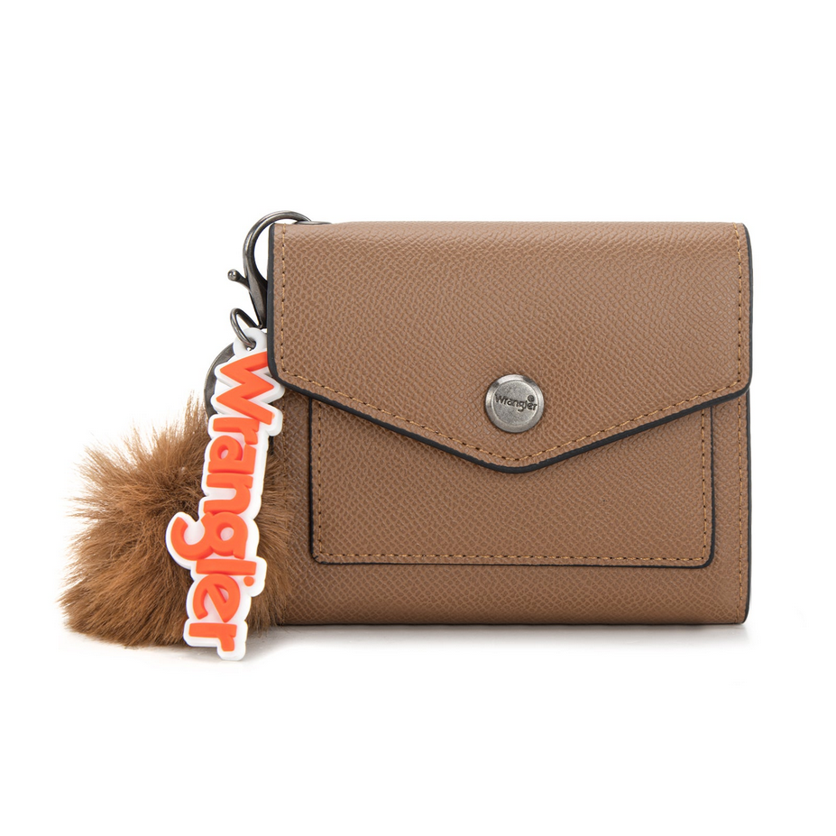 Wrangler Tri-Fold Wallet with Keyring Pom Pom – Dark Khaki