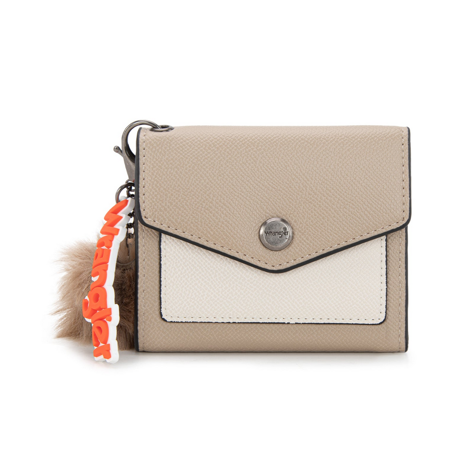 Wrangler Tri-Fold Wallet with Keyring Pom Pom – Khaki-Tan