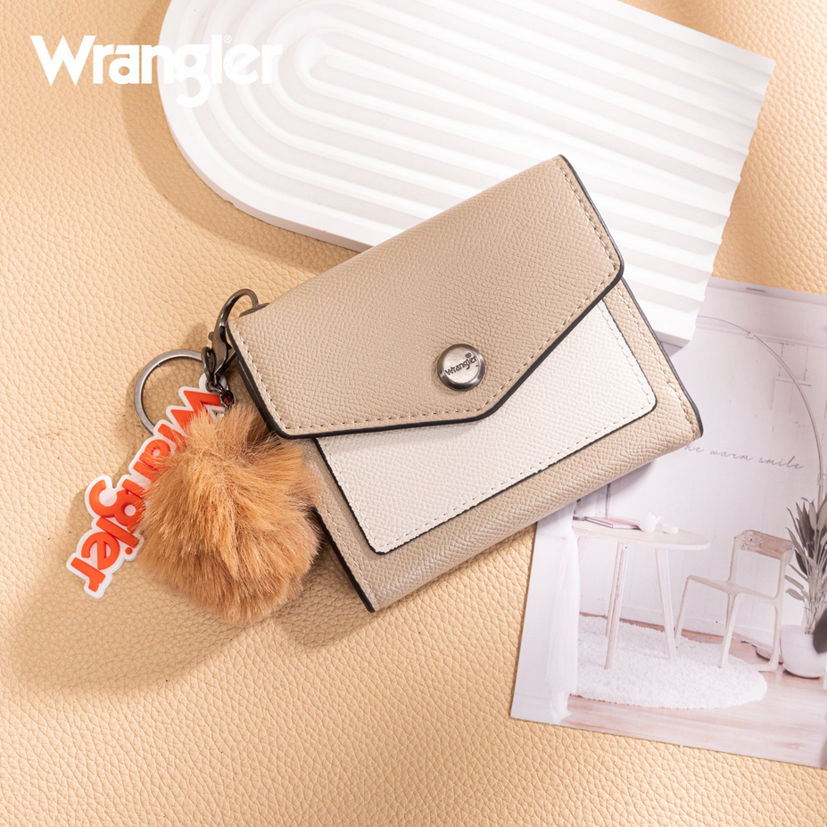 Wrangler Tri-Fold Wallet with Keyring Pom Pom – Khaki-Tan