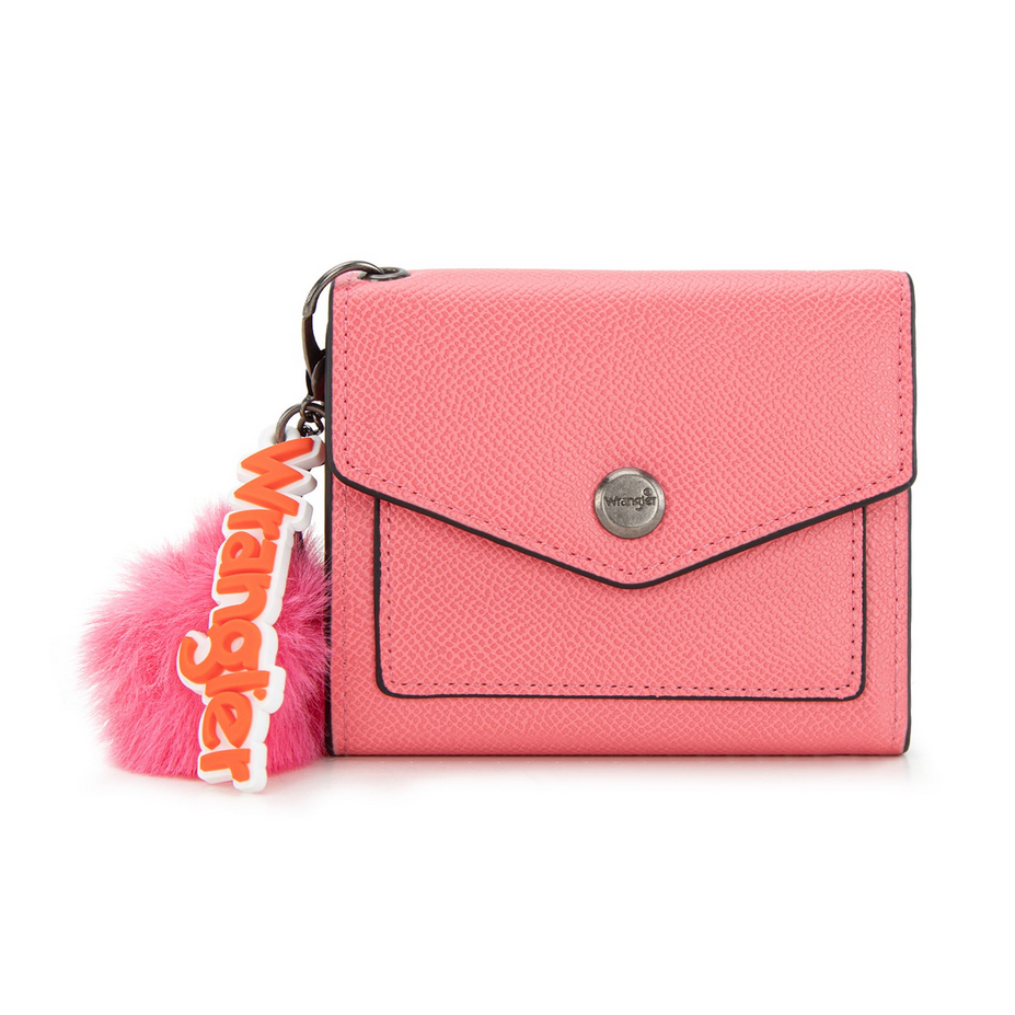 Wrangler Tri-Fold Wallet with Keyring Pom Pom – Peach