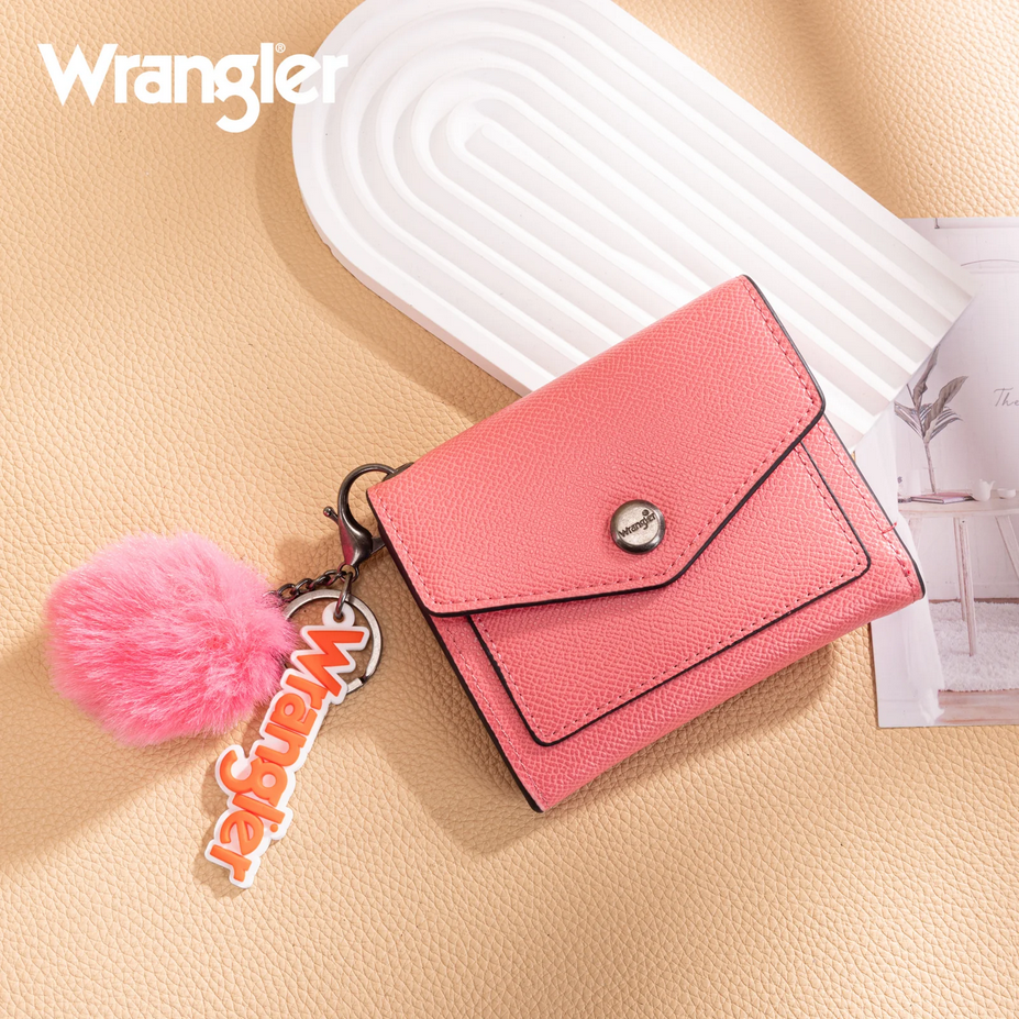 Wrangler Tri-Fold Wallet with Keyring Pom Pom – Peach