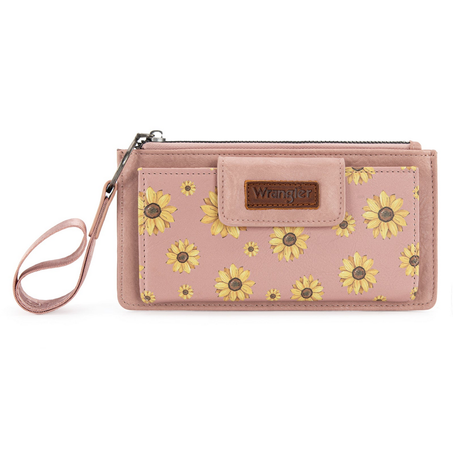 Wrangler Sunflower Print Card Wallet/Wristlet – Dark Pink