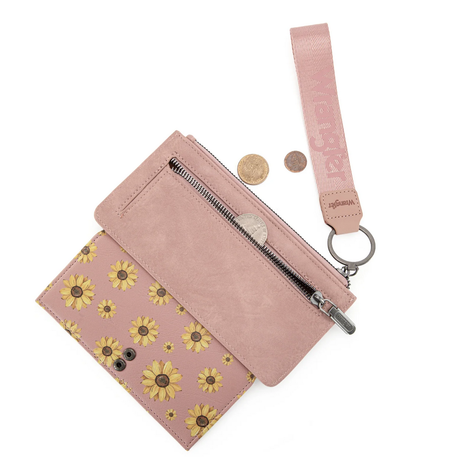 Wrangler Sunflower Print Card Wallet/Wristlet – Dark Pink