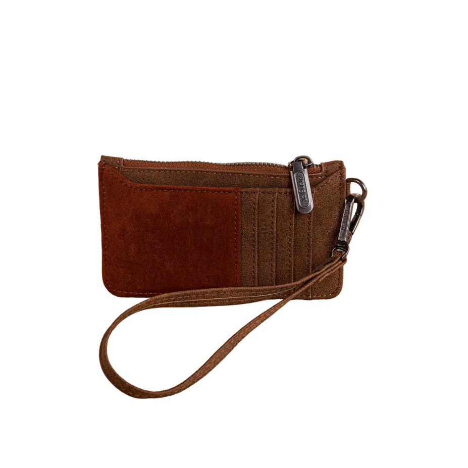 Wrangler Vintage Floral Velvet Printed Mini Zip Card Case Wristlet – Brown