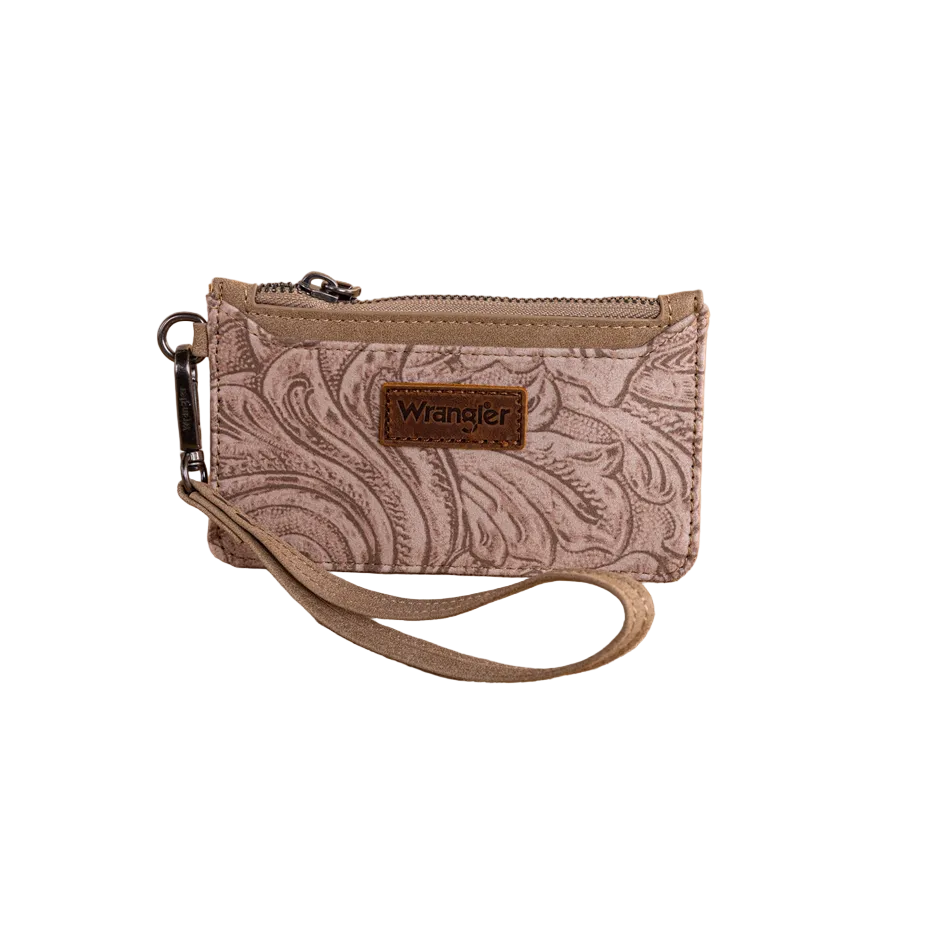 Wrangler Vintage Floral Velvet Printed Mini Zip Card Case Wristlet – Khaki
