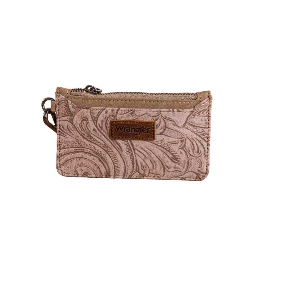 Wrangler Vintage Floral Velvet Printed Mini Zip Card Case Wristlet – Khaki